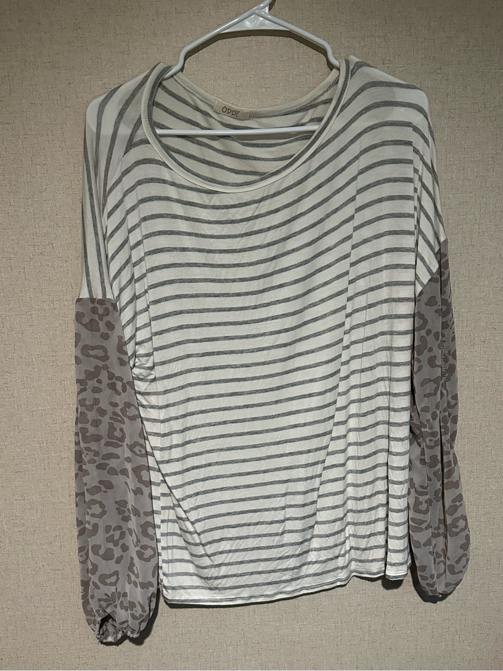 Oddy Large Stripped Leopard Print Long Sleeve Sheer Peasant Boho Blouse